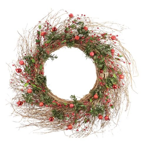 Fantastic Craft Pine and Pinecone Wreath with Balls, 38-Inch, Red