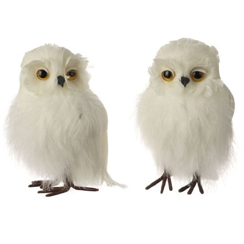 RAZ Imports – White Feathered Christmas Owls 5″ Tree Mantle Centerpiece Decoration