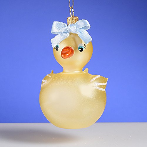 De Carlini Baby Boy with Blue Bow Duck Italian Glass Christmas Ornament