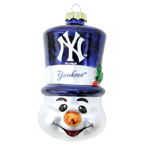 MLB New York Yankees Blown Glass Top Hat Snowman Ornament