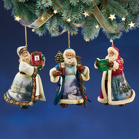 Thomas Kinkade Old World Victorian-style Santa set #23 Ornaments – set of 3