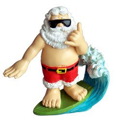 Poly Resin Xmas Ornament / Shaka Surfing Santa