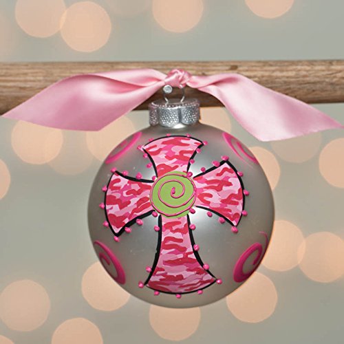 Glory Haus Pink Camo Cross Glass Ball Ornament