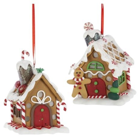 Kurt Adler Gingerbread House Ornaments with Color-Changing LED Lights, Set of 2