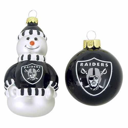 NFL Oakland Raiders Snowman and Ball Mini Blown Glass Ornaments