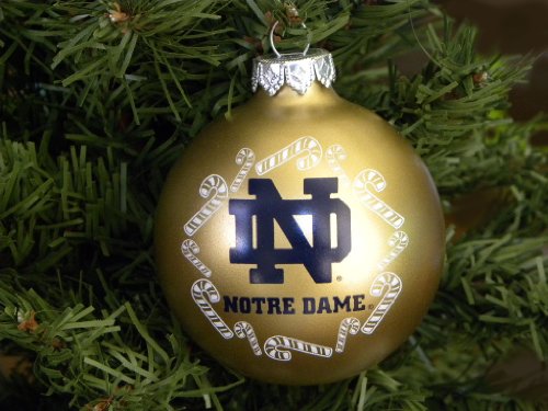 Notre Dame Fighting Irish Candy Cane Traditional Glass Ball Christmas Ornament- 2 3/4″-Gold