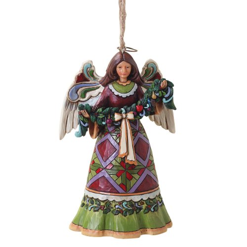 Enesco Jim Shore Heartwood Creek Red and Green Angel with Garland Ornament, 4-1/2-Inch