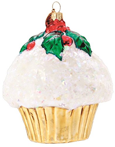 White Cupcake with Holly Decoration