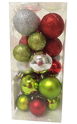 26PC Red, Silver and Green Glittered, Shiny, and Matte Christmas Ball Ornament Set