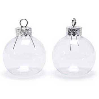 40mm Clear Glass Ball Card Holder Ornaments – Pack of 12