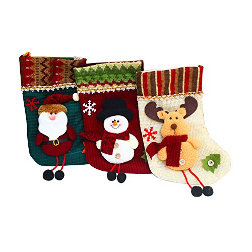 Set of 3 Styles 11″ Christmas Tree Hanging Xmas Decoration Sock Santa Claus Snowman Stocking Gift