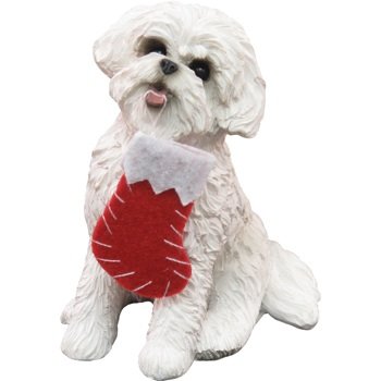 Sandicast Bichon Frise with Stocking Christmas Ornament Sandicast Bichon Frise with Stocking Christmas Ornament
