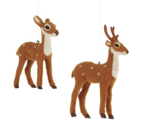 Creative Co-op Faux Fur Reindeer Ornaments, Set of 2