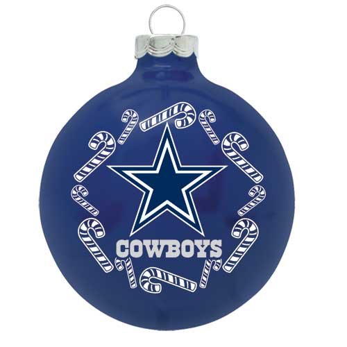 Dallas Cowboys 2 5/8” Painted Round Candy Cane Christmas Tree Ornament