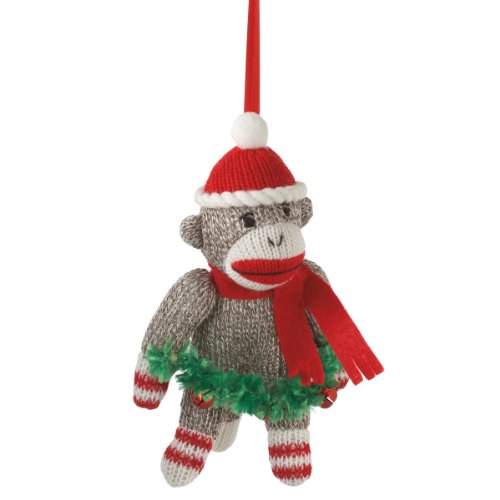 Midwest CBK Sock Monkey With Jingle Bell Christmas Ornament