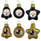 NFL Pittsburgh Steelers Blown Glass Ball, Bell & Star 6-Pack Ornament Set by Topperscot