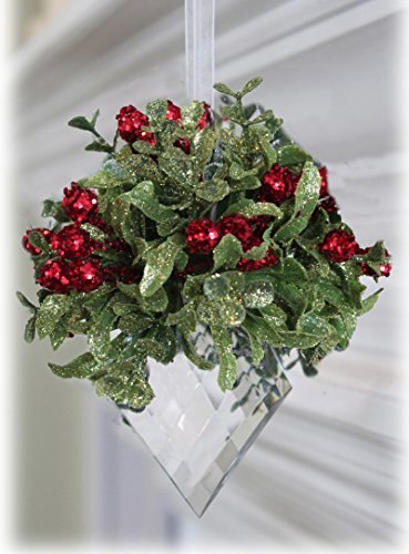 Glittery Hanging Christmas Mistletoe on Faceted Acrylic Prism Ornament – Marquis