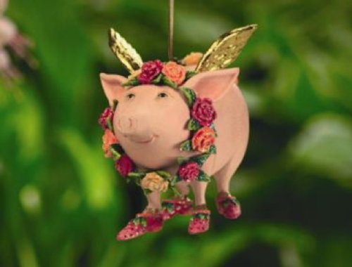 Patience Brewster Krinkles Rose Flying Pig Ornament