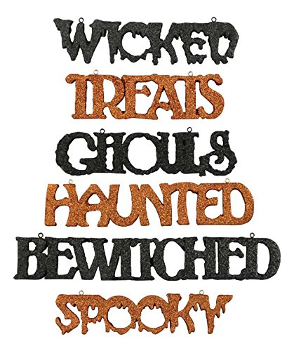 BETHANY LOWE Halloween Words Miniature Signs Hanging Ornaments – Set of 6