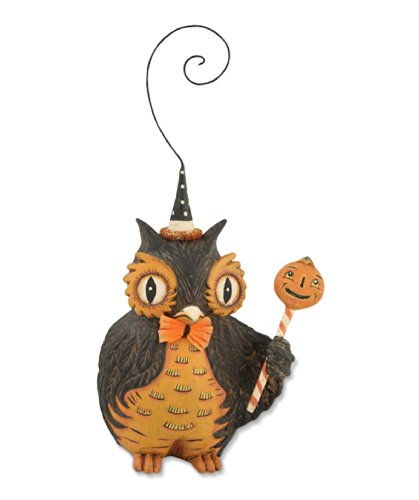 Bethany Lowe Johanna Parker Owl with Pumpkin Stick Ornament