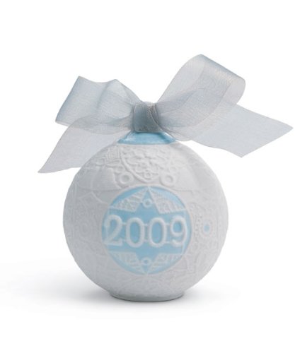 Lladro 2009 Christmas Ball, White with Blue Accent