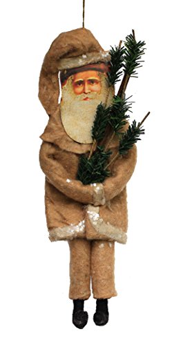 Primitives by Kathy, Jenn Steffa Tan Felt Printed 11-inch Vintage Santa Christmas Ornament