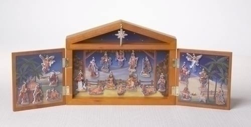 Fontanini 25-Piece Nativity Advent Calendar Set With Wooden Stable #65400