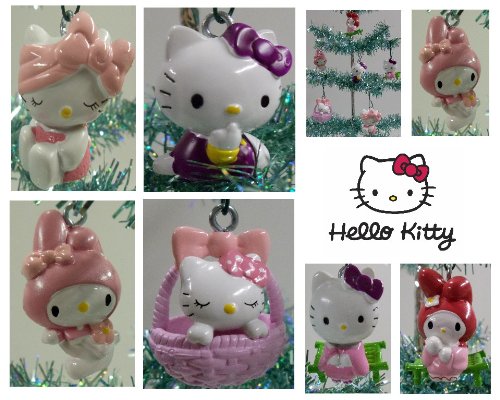 Set of 6 Hello Kitty Christmas Tree Ornaments Featuring Hello Kitty in Various Poses