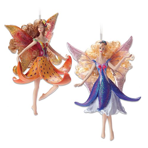 Tiger Lily & Arabela Clematis Fairy Ornament Set by The Bradford Exchange