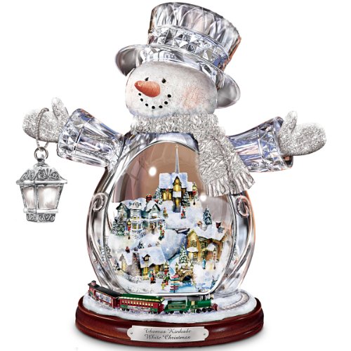 Thomas Kinkade Crystal Snowman Figurine Featuring Light-Up Village And Animated Train by The Bradford Editions