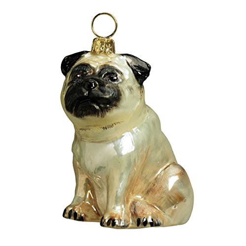 Joy to the World Collectibles European Blown Glass Pet Ornament, Pug Fawn