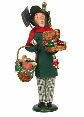 13″ Christmas Peddler with Basket of Holiday Goodies Christmas Caroler Figure