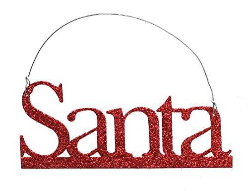 Primitives by Kathy, Annie Schickel Red Glitter “Santa” Tin Christmas Tree Word Ornament