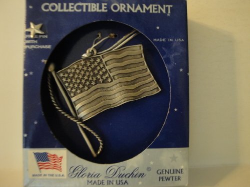 Gloria Duchin Cellectible Ornament:” Pewter Flag” with Bonus Star Press Pin