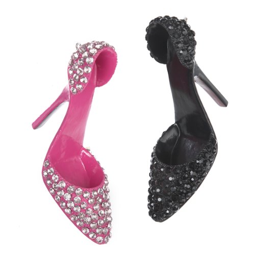 Pink And Black Pumps With Rhinestones Ornaments