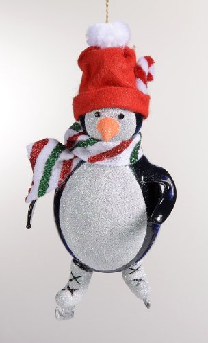 De Carlini Penguin Ice Skater Italian Mouthblown Christmas Ornament