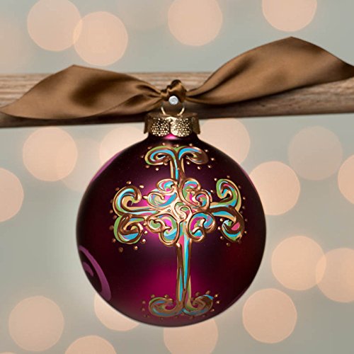 Red Curly Cross Glass Ball Ornament