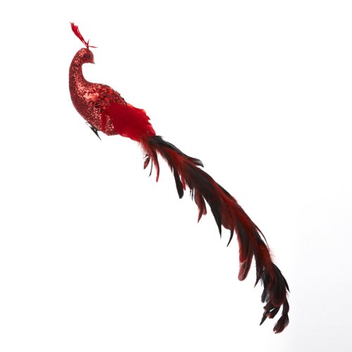 Red Long Tail Feather Glitter Phoenix Clip-on Ornament