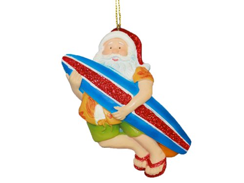 St. Nicholas Square Surfing Santa Christmas Ornament