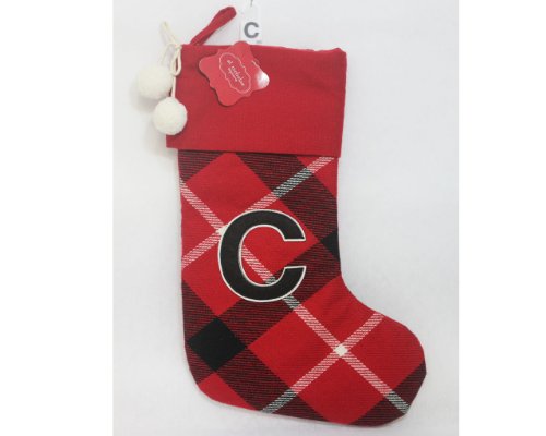 St Nicholas Square Monogram Plaid Christmas Stocking Letter C