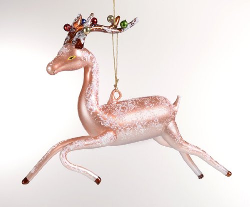 De Carlini Reindeer Running Italian Glass Mouthblown Christmas Ornament