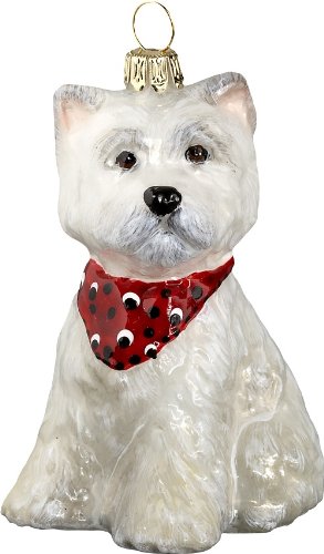 Joy to the World Collectibles European Blown Glass Pet Ornament, Westie Puppy with Bandana