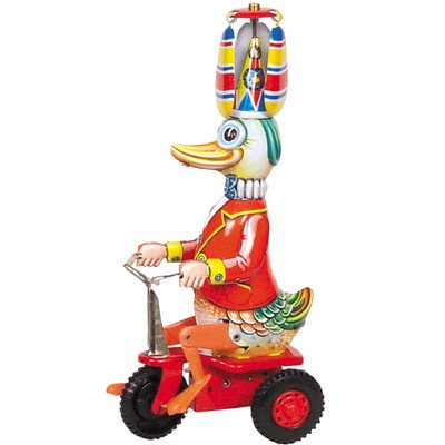 Alexander Taron German Collectible Tin Toy – Duck on Bike – 8.5″H x 3.5″W x 4.5″D