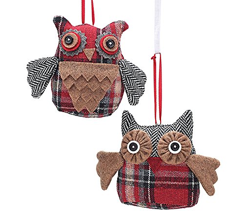Plaid Owl Shaped Christmas Ornaments – Holiday Ornaments Gift Decor Set of 2