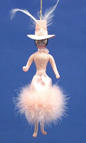 De Carlini Lady in Pink Dress and Hat with Feathers Italian Mouthblown Christmas Ornament