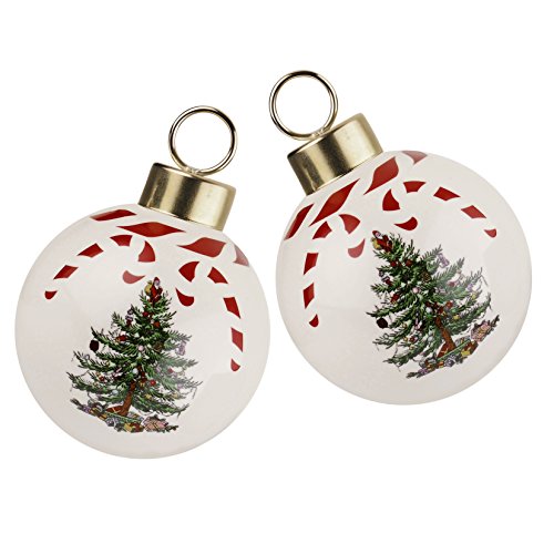 Spode Christmas Tree Peppermint Decorative Bauble, Set of 2