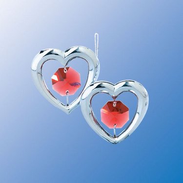 Chrome Mini Twin Hearts Ornament – Red Swarovski Crystal