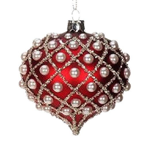 Red w Pearl Harlequin Glass Christmas Ornament by Mark Roberts