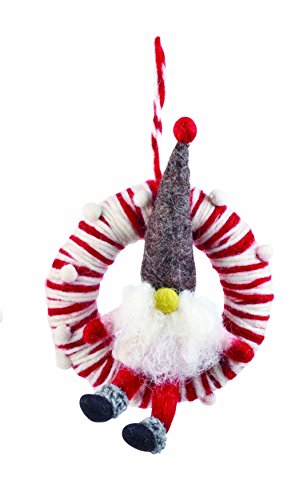 Mud Pie Felt Gnome In Wreath Ornament (Red, OS)