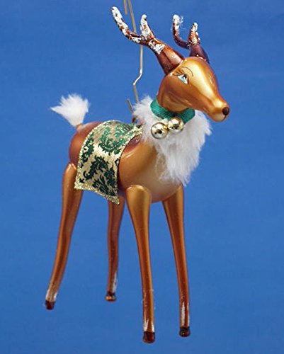 De Carlini Reindeer Green and Gold Coat Italian Mouthblown Glass Christmas Ornament